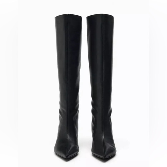 Zara HEELED LEATHER KNEE BOOTS. Black. Size 6. New with Tags. - Picture 8 of 9